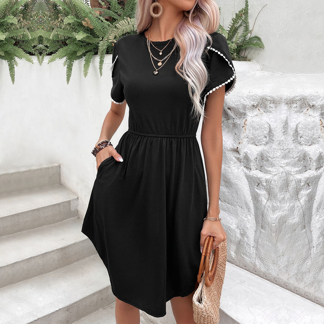 Damen Freizeitkleid mit elegantem Gummizug und dekorativen Ärmeldetails EB