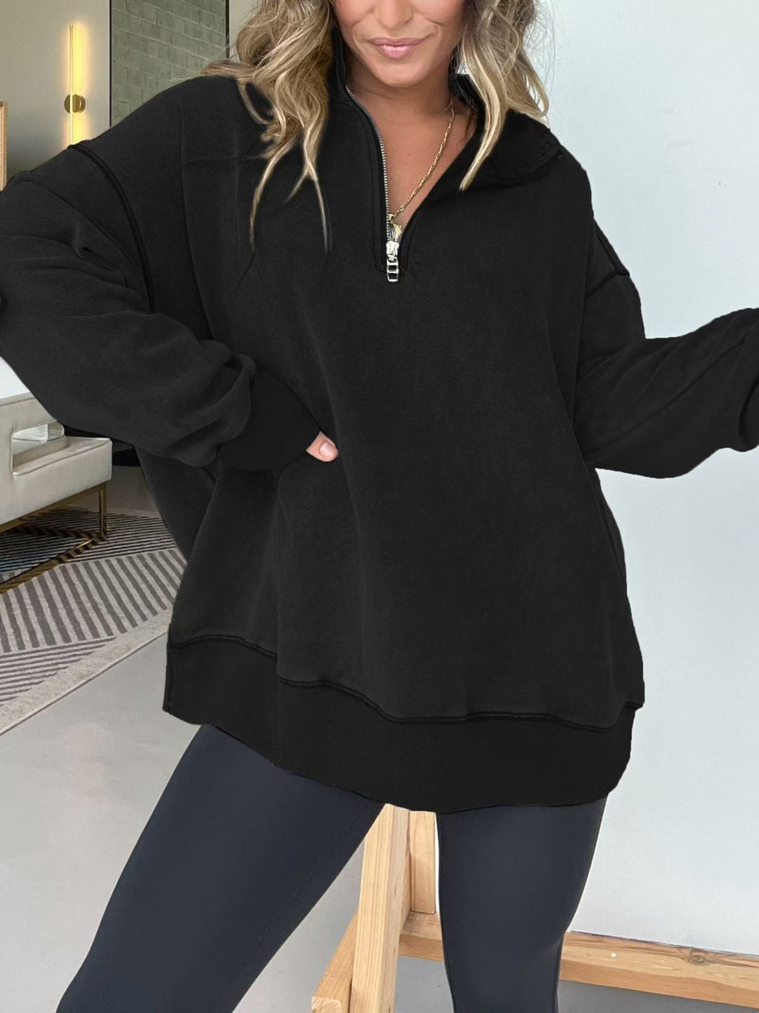 Damen Bequemer Pullover mit halbem Reißverschluss EB