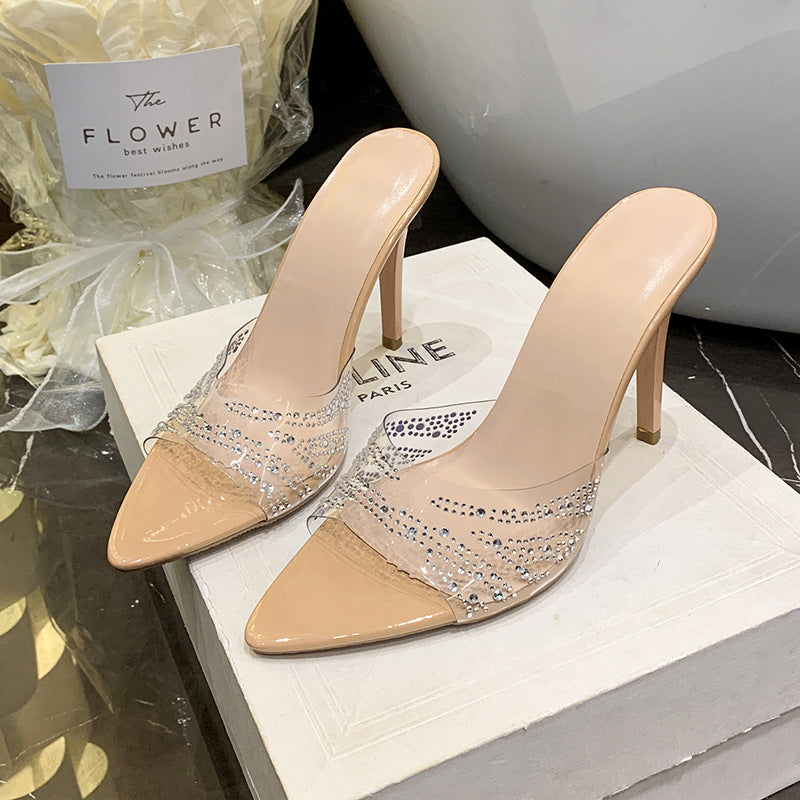 Damen Glamouröse High Heels mit funkelnden Strass-Akzenten und transparentem Obermaterial EB
