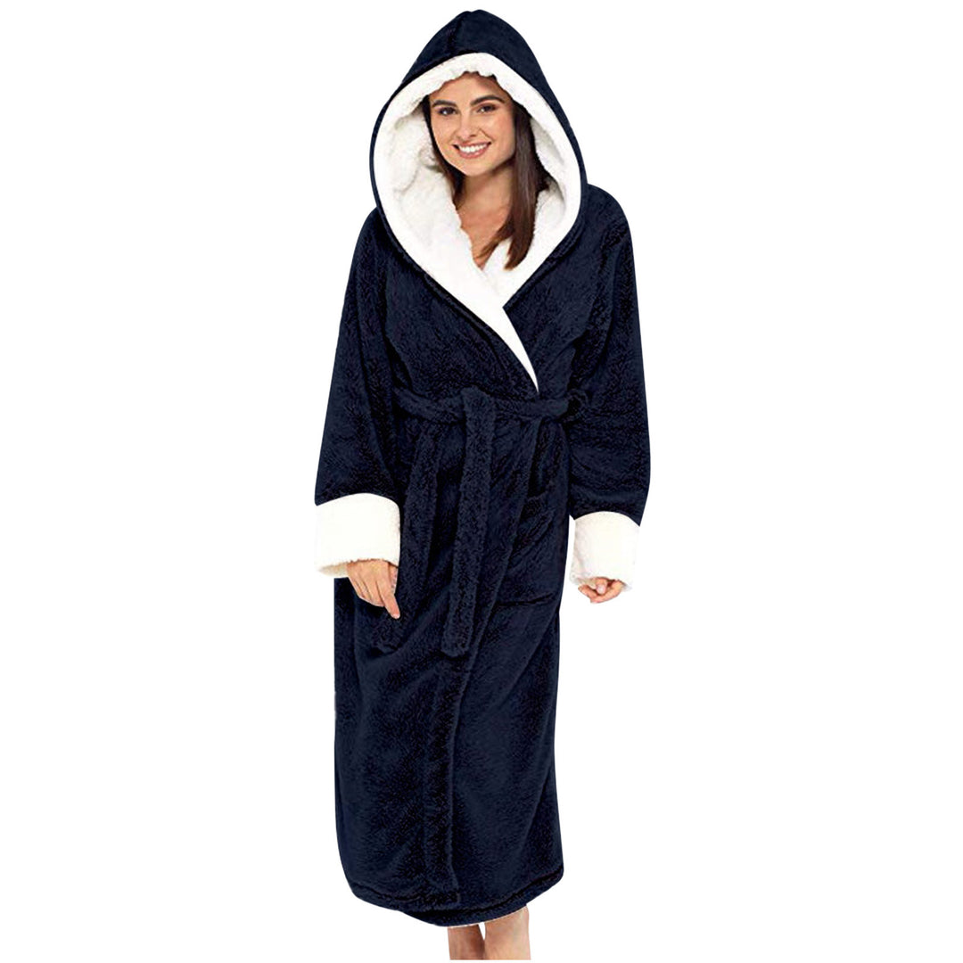 Damen Kuscheliger Fleece-Morgenmantel mit Kapuze und Gürtel EB
