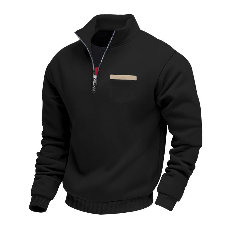 Herren nan Sweatshirt mit halbem Reißverschluss Stehkragen und Brusttasche EB