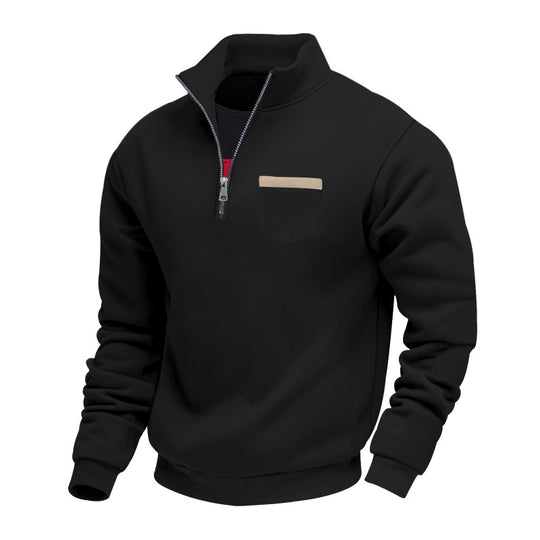 Herren nan Sweatshirt mit halbem Reißverschluss Stehkragen und Brusttasche EB