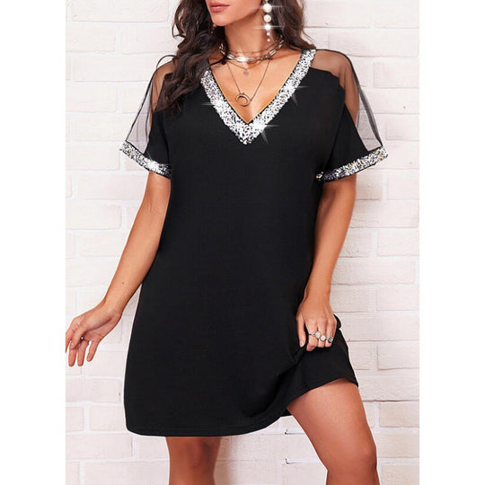Damen Elegantes Tunika Kleid mit Paillettenbesatz EB