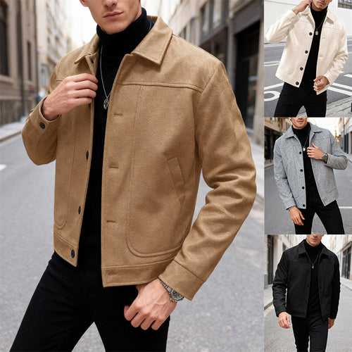 Herren nan moderner Trucker-Overshirt aus Velourslederimitat mit Ziernähten und aufgesetzten Taschen EB