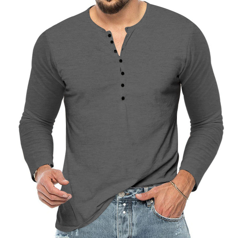 Herren Langarm-Henley-Shirt mit Knopfleiste und weichem Baumwollmaterial EB