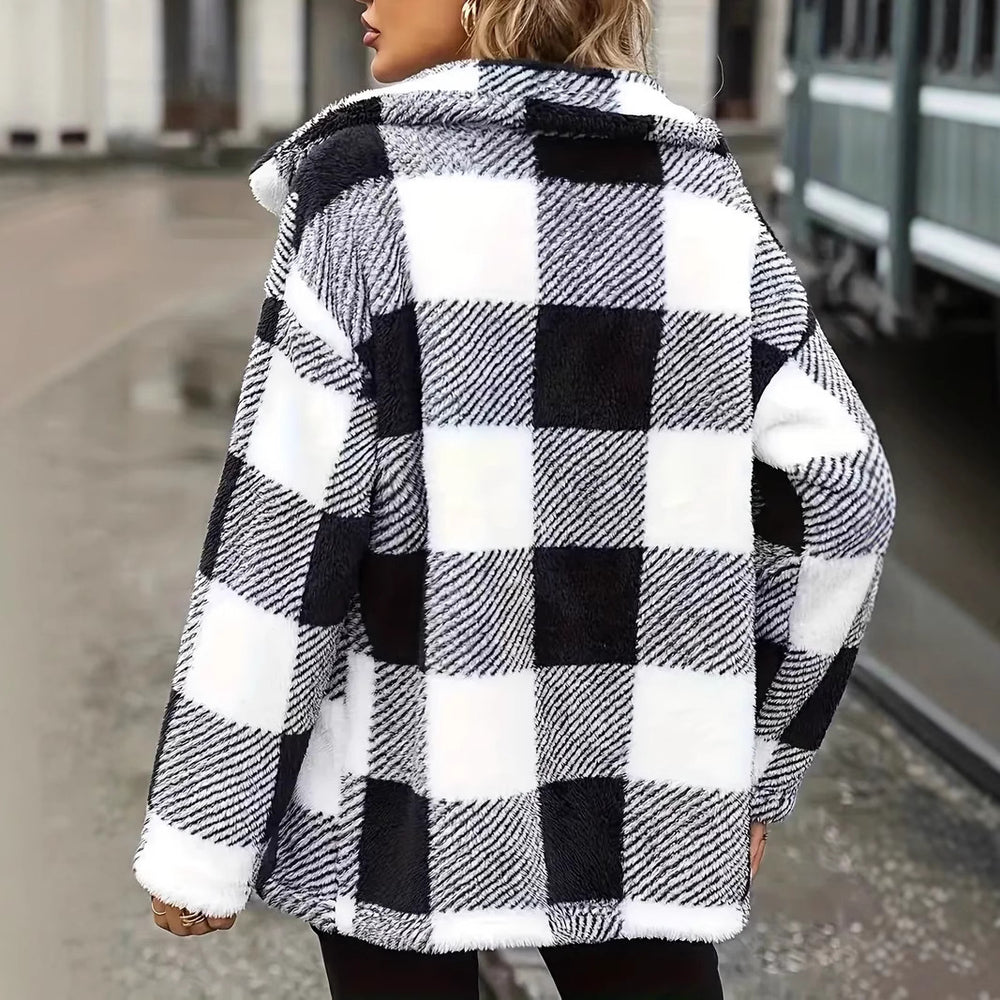 Damen Kuschelige Fleecejacke mit individuellen Karomuster EB