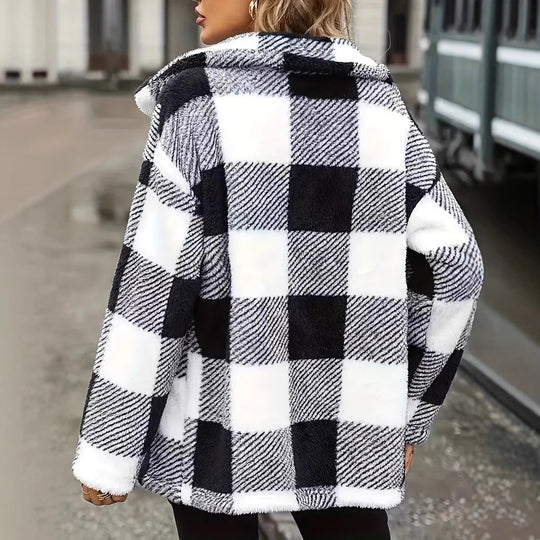 Damen Kuschelige Fleecejacke mit individuellen Karomuster EB