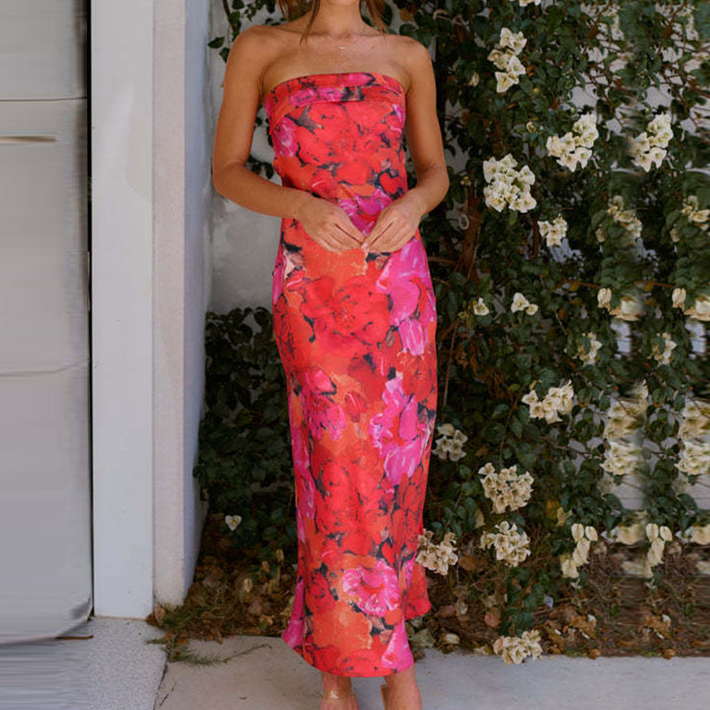 Damen Maxikleid im modernen Tube-Style mit blühendem Floral-Design EB