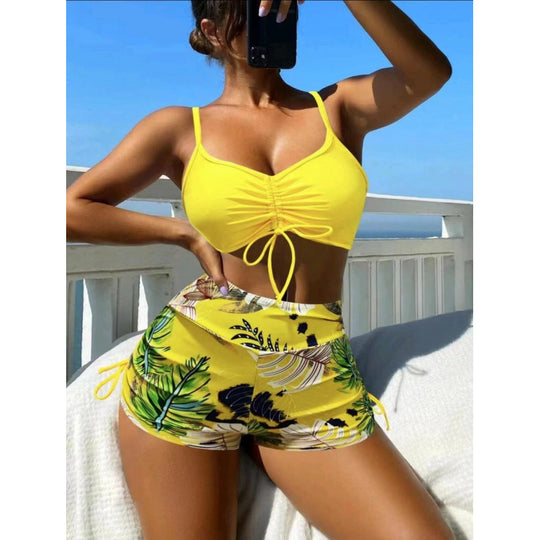 Damen Bikini-Set mit verstellbaren Trägern und floralem Volant EB