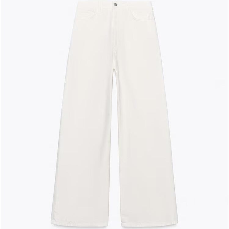 Damen luftige und strukturierte Bluse mit Balloonärmeln und weiten Jeans EB