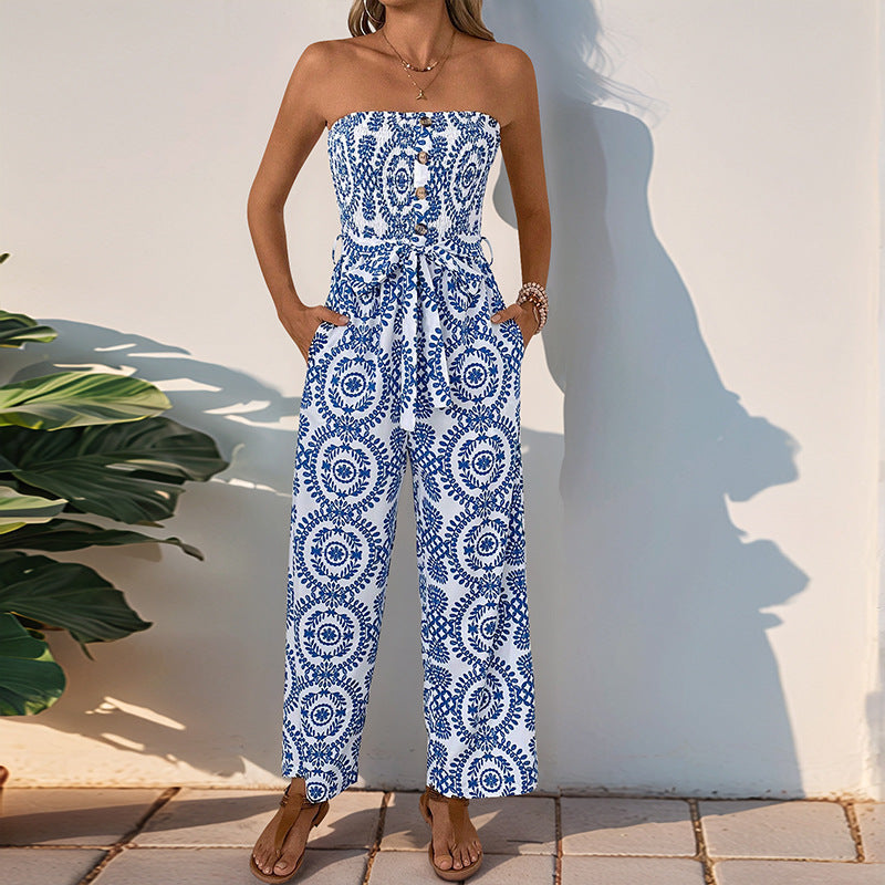 Damen Jumpsuit mit trendigem bandeau Design und praktischen Taschen EB