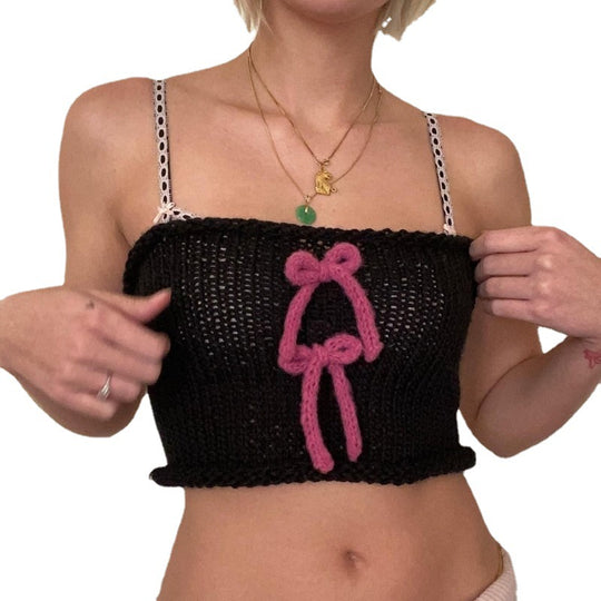 Damen gewickeltes Crop-Top mit dekorativen Schleifen EB