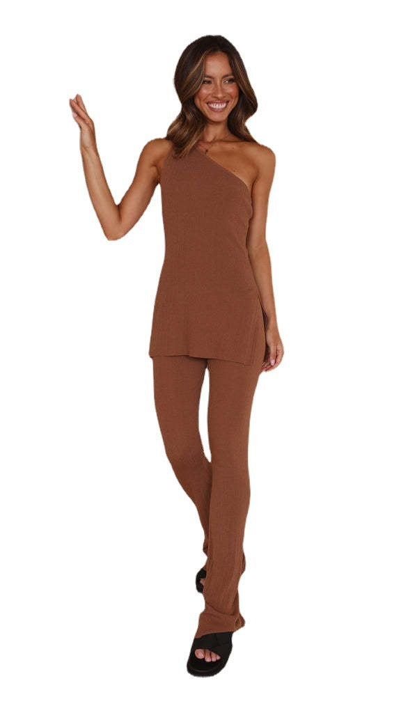 Damen lässiges asymmetrisches Oberteil mit passender Hose EB