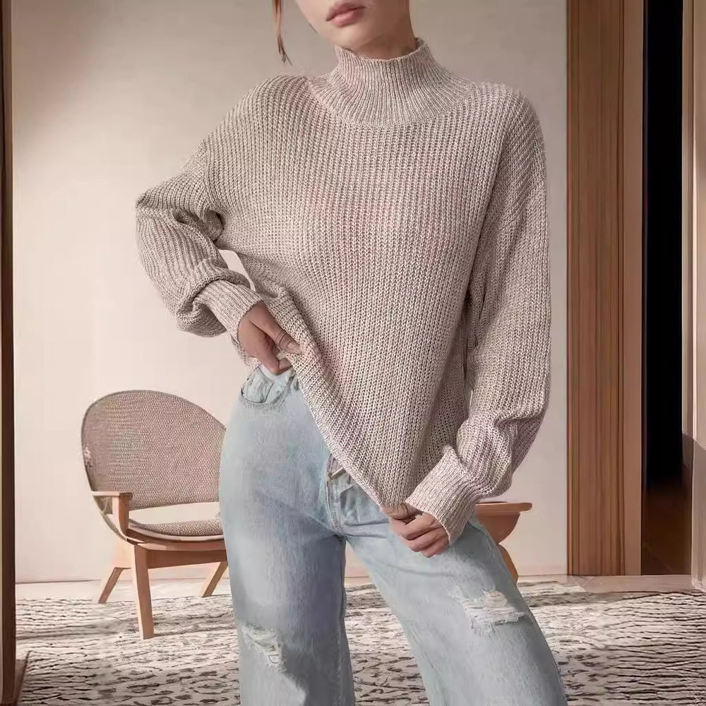 Damen Grobstrickpullover mit Rollkragen und lässigem Schnitt EB