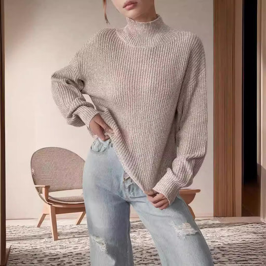 Damen Grobstrickpullover mit Rollkragen und lässigem Schnitt EB