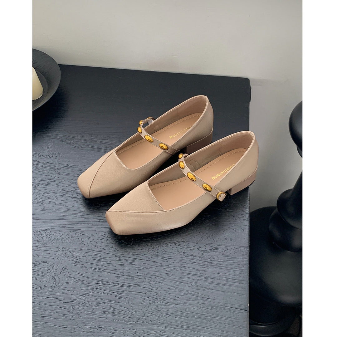 Damen Ballerinas mit elastischem Riemen und dekorativer Schnallenverzierung EB