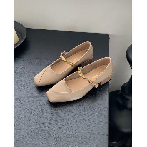 Damen Ballerinas mit elastischem Riemen und dekorativer Schnallenverzierung EB