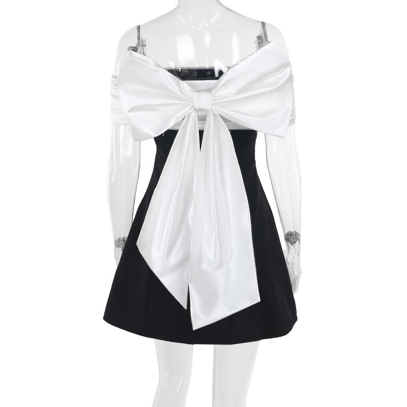 Damen schulterfreies Cocktailkleid mit elegantem Rüschenoberteil EB