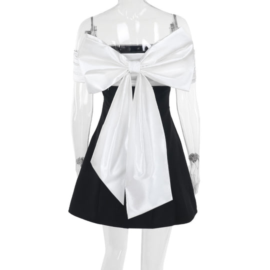 Damen schulterfreies Cocktailkleid mit elegantem Rüschenoberteil EB