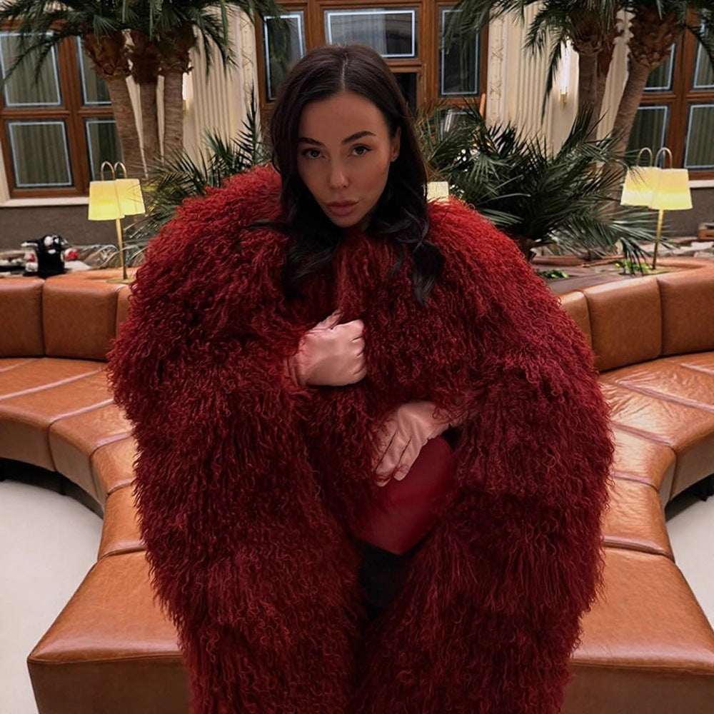 Damen Kunstfelljacke mit voluminösem Kragen und eleganten Details EB