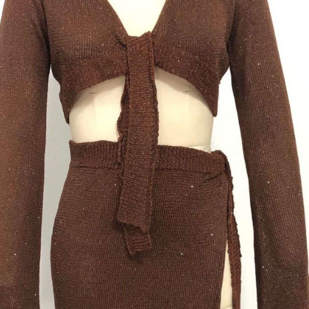 Damen Zweiteiler Strickensemble mit raffiniertem Schnitt EB