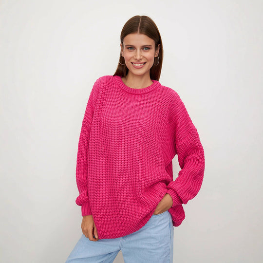 Damen lockerer Strickpullover mit weitem Schnitt EB