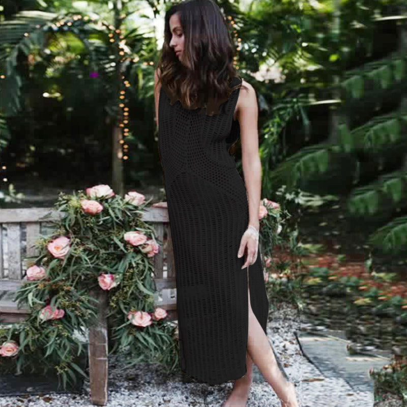 Damen gehäkeltes Maxikleid mit raffiniertem Schnitt EB