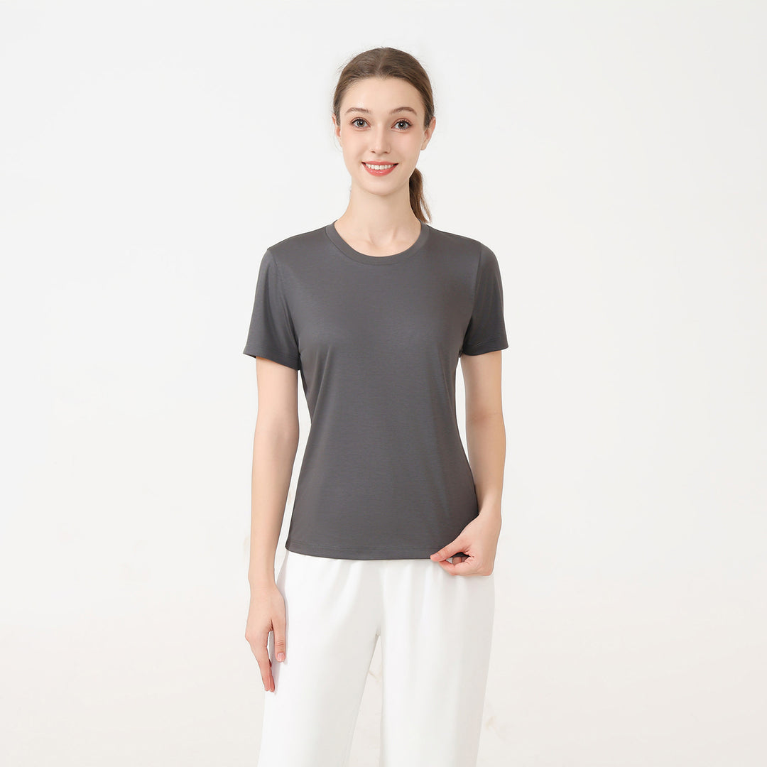 Damen klassisches Rundhals Baumwoll T-Shirt mit kurzem Arm und figurfreundlichem Schnitt EB