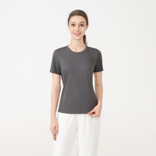Damen klassisches Rundhals Baumwoll T-Shirt mit kurzem Arm und figurfreundlichem Schnitt EB