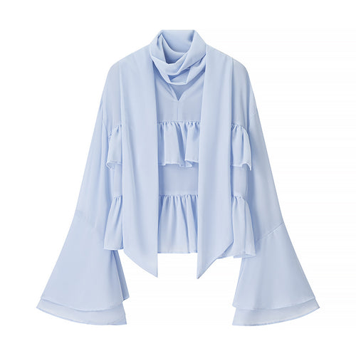 Damen elegante leichte Bluse mit Rüschenelementen EB