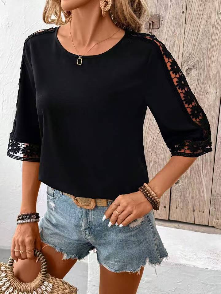 Damen Bluse mit Spitzenärmel EB