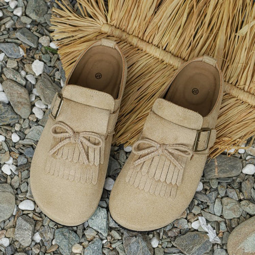 Damen Mokassins mit dekorativem Fransen-Design und verstellbarem Riemen EB