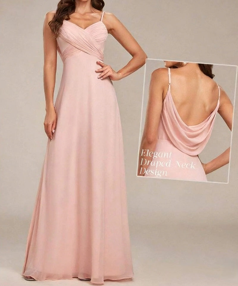 Damen nan fließendes Chiffon-Abendkleid mit überkreuzter Drapage, Empire-Taille und feinen Spaghettiträgern EB