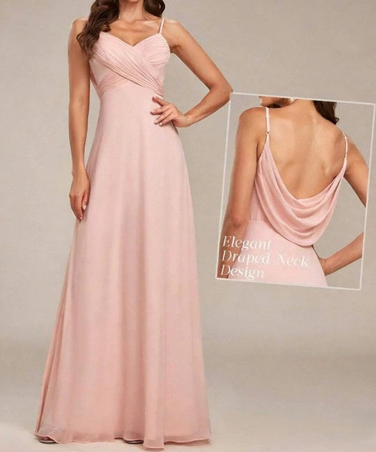 Damen nan fließendes Chiffon-Abendkleid mit überkreuzter Drapage, Empire-Taille und feinen Spaghettiträgern EB