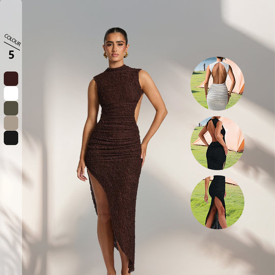 Damen figurbetontes Maxikleid mit extravagantem Rücken-Design und raffinierten Drapierungen EB