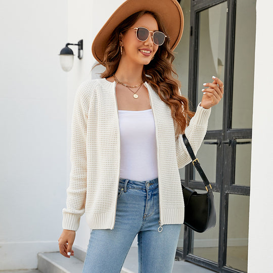 Damen Strickjacke mit modernem Waffelmuster und praktischen Reißverschlusstaschen EB