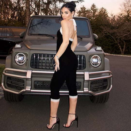 Damen Eleganter Jumpsuit mit Spitzendetails und taillierter Silhouette EB