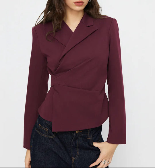 Damen Taillierter Wickel-Blazer mit drapierter Peplum-Silhouette EB