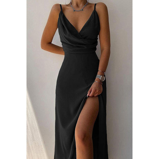 Damen Elegantes Maxikleid mit schickem Wickelausschnitt und verführerischem Schlitz EB