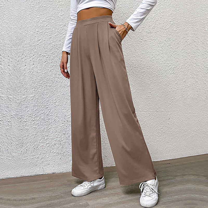 Damen Weite High‑Waist Stoffhose mit Bundfalten und Palazzo‑Silhouette EB