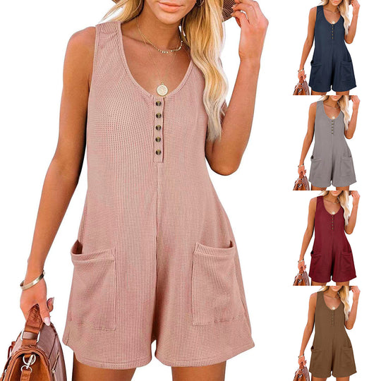 Damen lässiger Jumpsuit mit Knopfleiste und praktischen Taschen EB