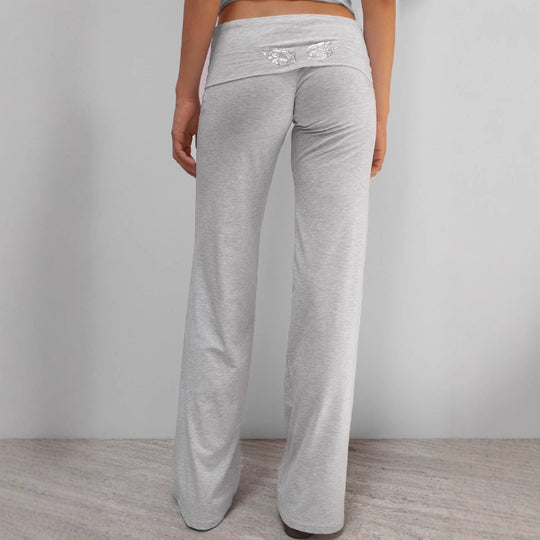 Damen nan weite Palazzohose mit Umschlagbund aus elastischem Viskosejersey EB