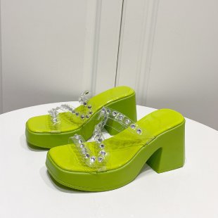 Damen elegante Plateau-Pantoletten mit Strass-Verzierungen EB