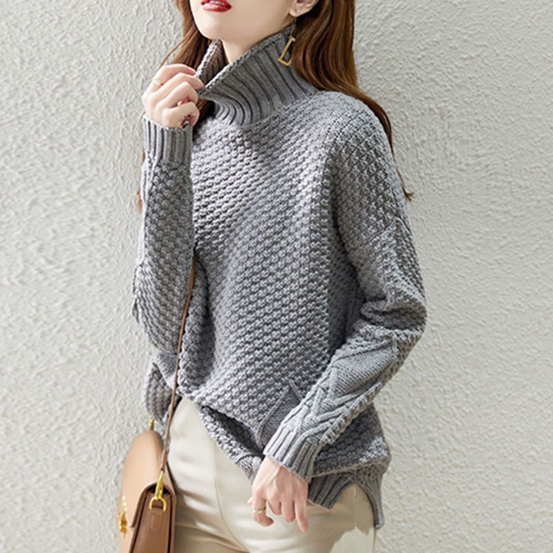 Damen Grobstrickpullover mit hohem Kragen und strukturiertem Design EB