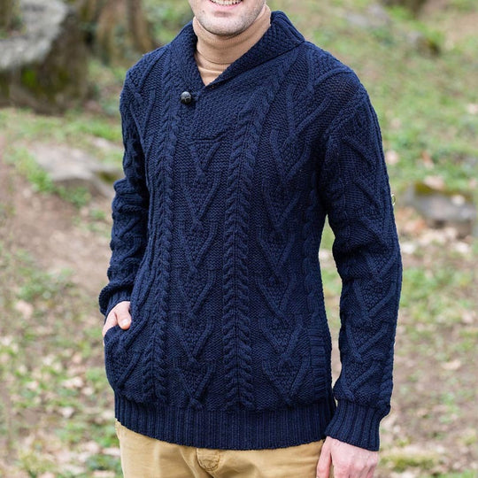Herren Strickpullover mit klassischem Kragen und strukturiertem Muster EB