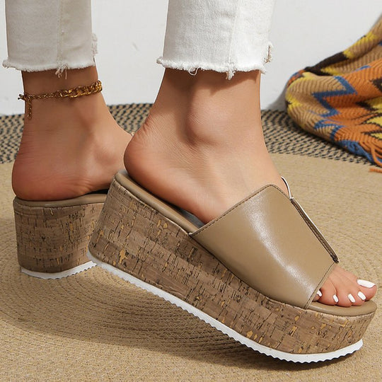 Damen-Platform-Sandalen mit verstellbarem Riemen und Korksohle EB