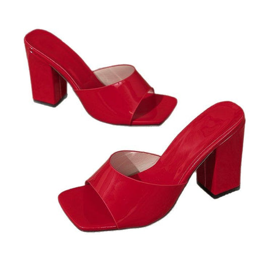 Damen Plateau-Mules mit transparentem Riemendesign und robustem Blockabsatz EB