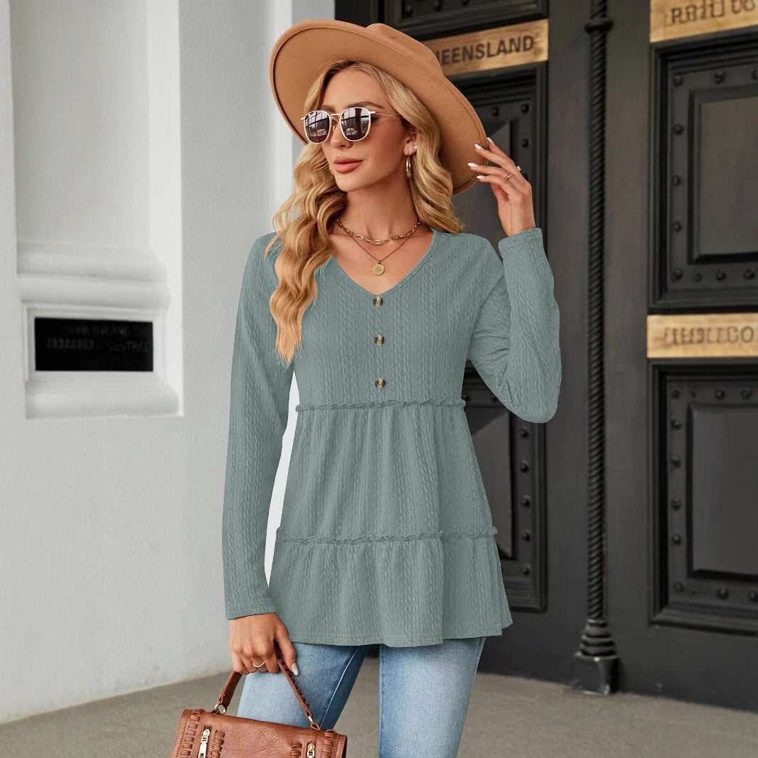 Damen Ärmelloses V-Ausschnitt Shirt mit Knopfdetails und voluminösem Saum EB