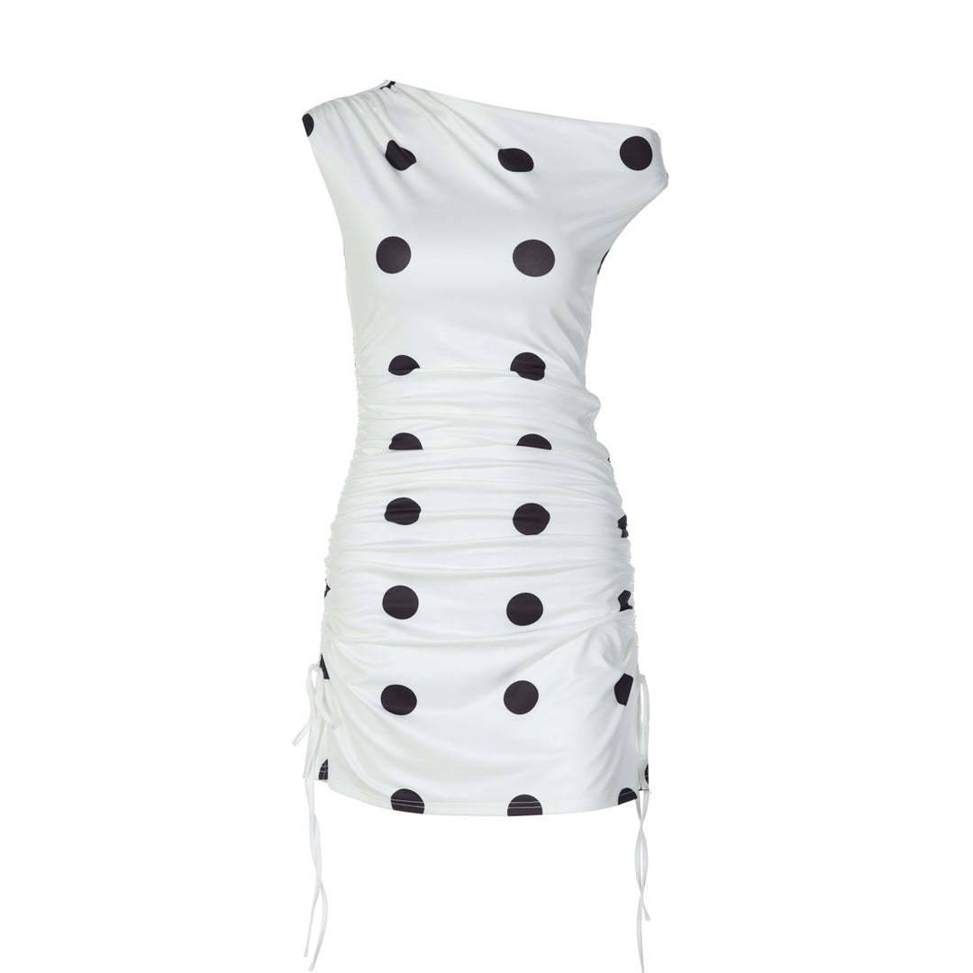 Damen verspieltes Wickelkleid mit asymmetrischem Träger und Punkten EB
