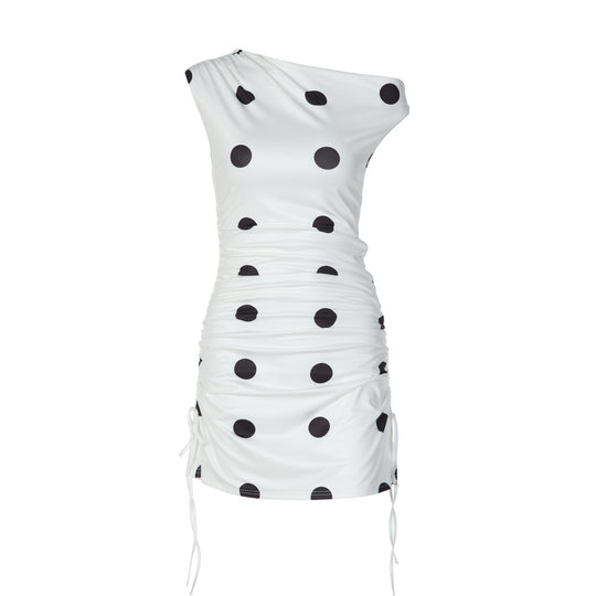 Damen verspieltes Wickelkleid mit asymmetrischem Träger und Punkten EB